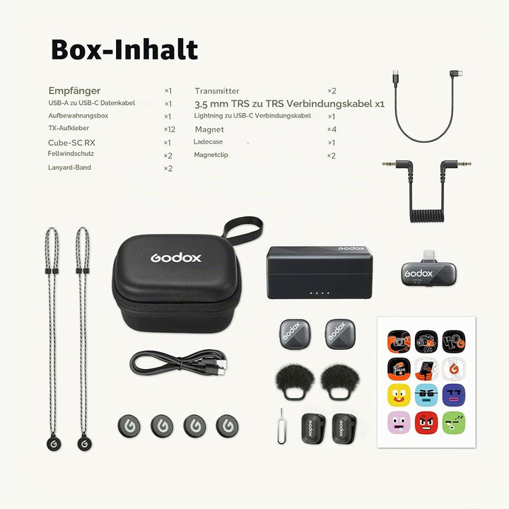 Godox Cube-C Combo Kit2 Wireless Lavalier Mikrofon für Kamera/iPhone/Android/PC,300m Reichweite, 48K