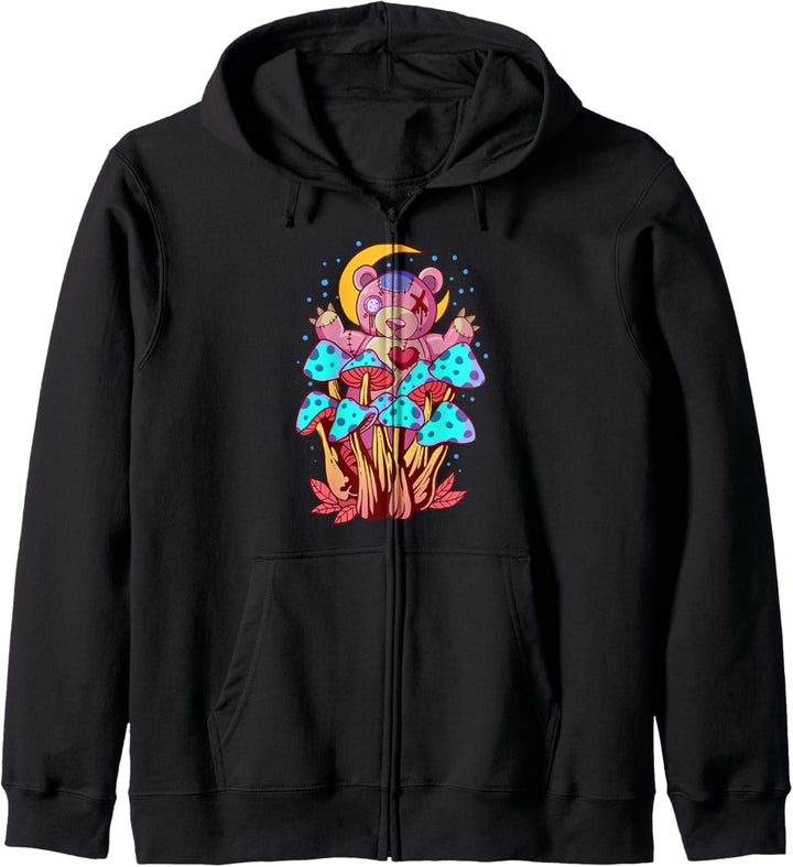 Pastell Goth Teddy und Pilze Geschenk Kapuzenjacke