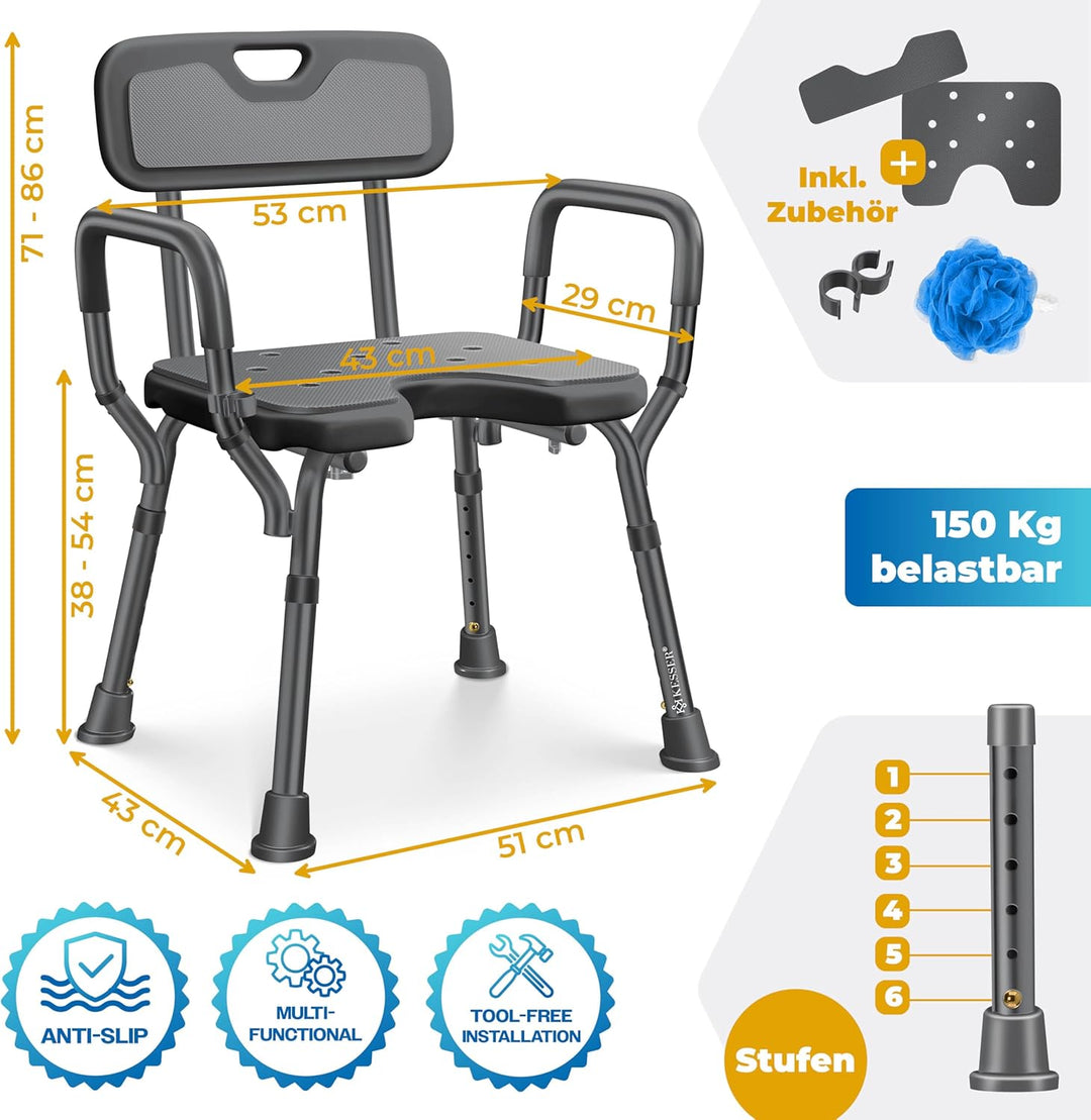 KESSER® Duschhocker mit Lehne für Senioren & Schwangere Duschsitz | Badhocker 150KG belastbar 6 Stuf