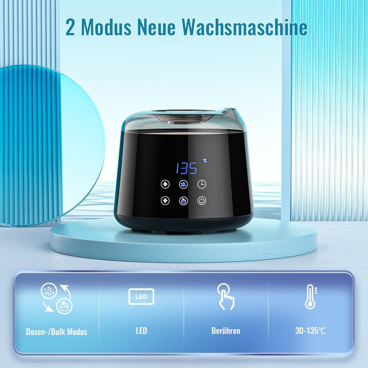 Waxing Set LCD,2 Heizmodi Haarentfernung Wachswärmer 4 Wachsbohnen 20 Holzspateln,Reservierbare Heiz