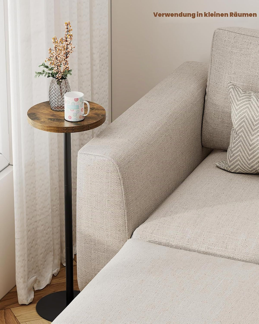 TUTOTAK TB01BB065EU Beistelltisch, hoch, runder Getränketisch, kleiner Standtisch, Wohnzimmer, Braun