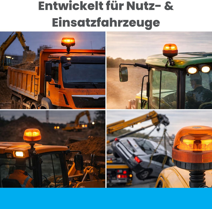 LED Rundumleuchte Warnleuchte 12 und 24 Volt mit Gummifuss 24 Watt E4 ECE R65 R10 Rundumlicht Abmess