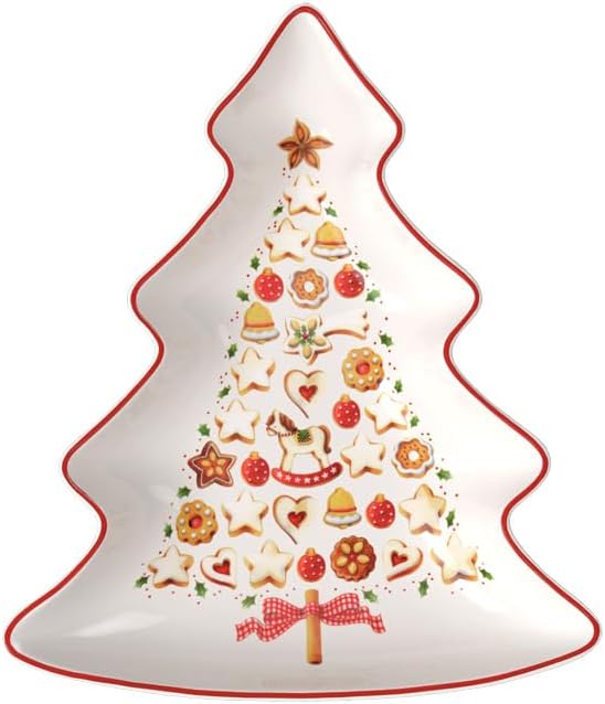 Villeroy und Boch Winter Bakery Delight Grosse Schale in Baum-Form, Premium Porzellan, Weiss/Rot Bau