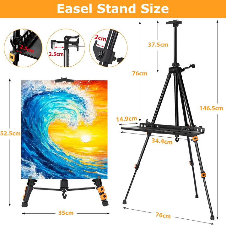 Staffelei Metall höhenverstellbar 52–162 cm, stabile Atelier- & Feldstaffelei mit Ablage & Tasche, t