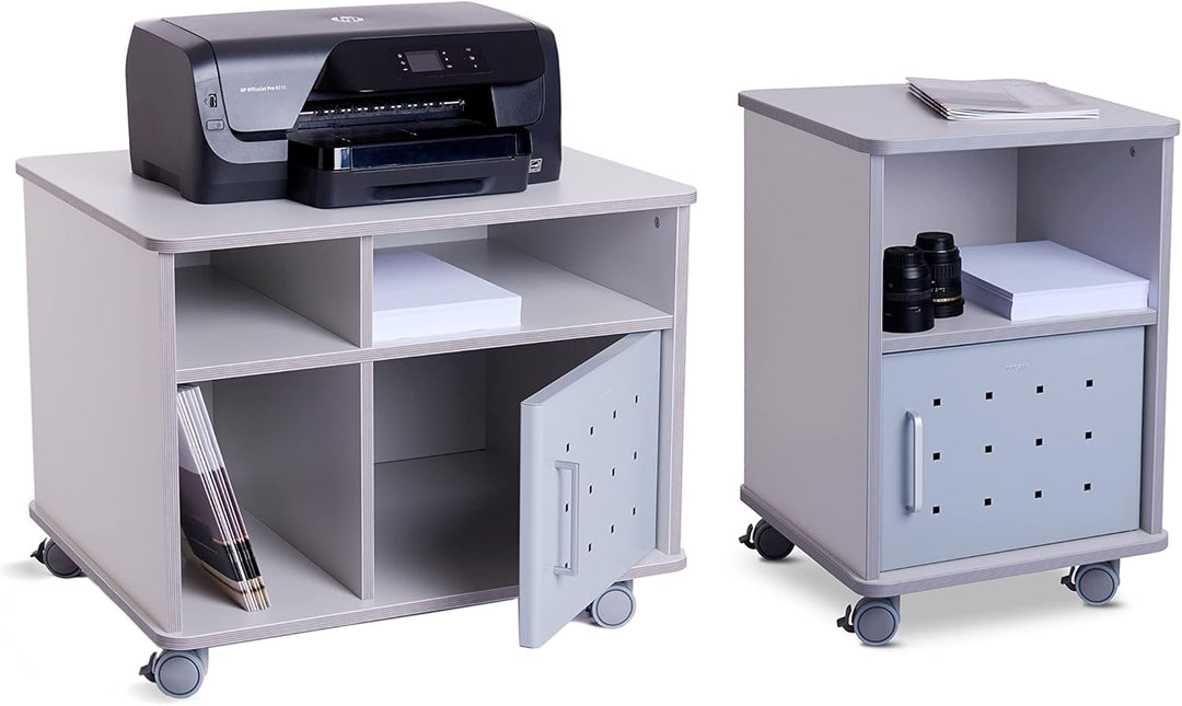 Rocada | Kleiner Druckertisch | Bürowagen mit Rollen | Rollcontainer mit 1 Regal und 1 Metalltür | E