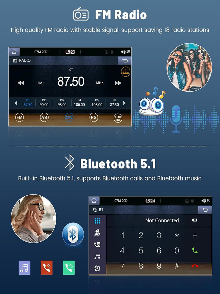 Hikity 1 Din Autoradio mit 7 Zoll Manuelle Ausfahrbarem Display Wireless Carplay Touchscreen Autorad