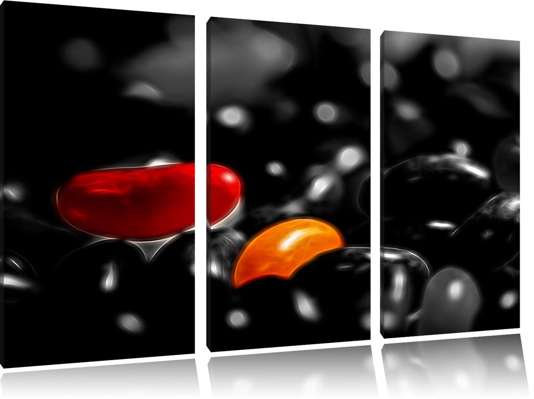 Dark leckere kleine Süssigkeiten schwarz/weiss Deluxe 3-Teiler Leinwandbild 120x80 Bild auf Leinwand