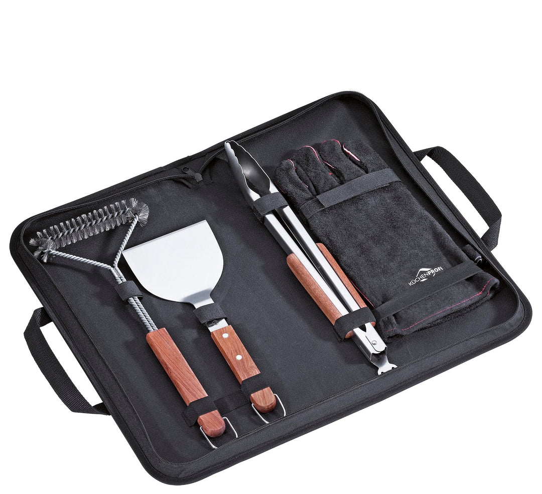 Küchenprofi BBQ-Set Texas, 4-TLG., Grill Zubehör aus Edelstahl, Grillbesteck Set, Handschuh, Grillza