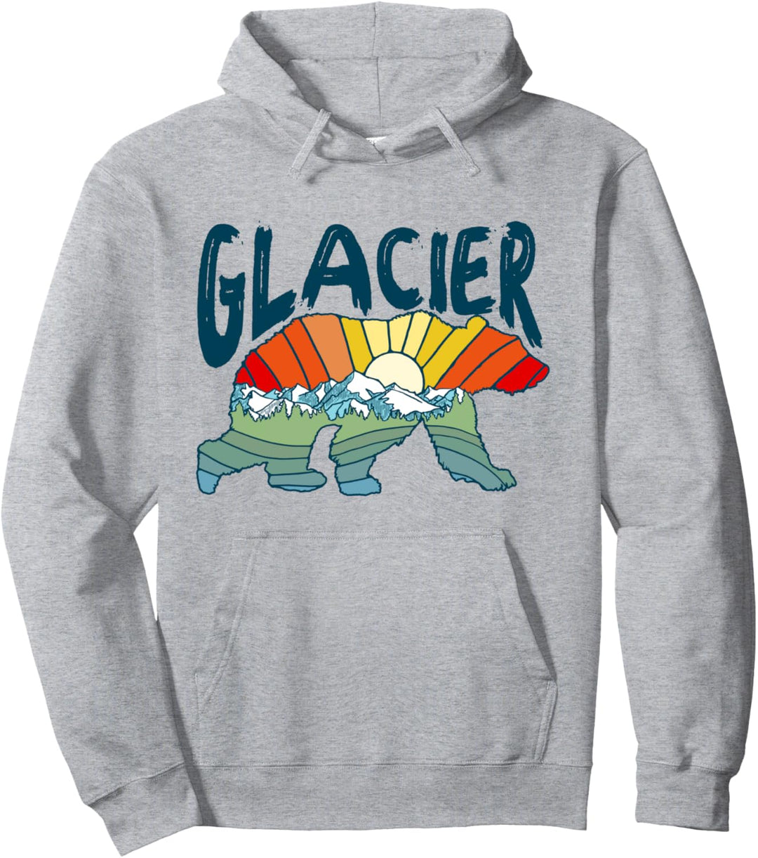 Glacier National Park Grizzly Bear Colorful Nature Art Retro Pullover Hoodie