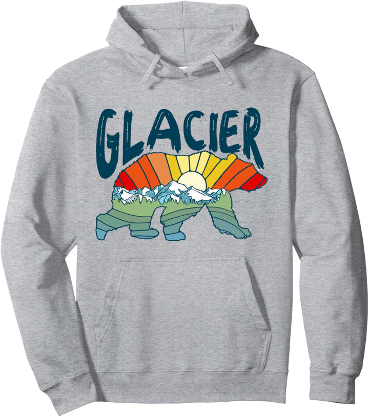 Glacier National Park Grizzly Bear Colorful Nature Art Retro Pullover Hoodie