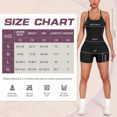 STARBILD Damen Yoga Jumpsuit Ärmellos Rückenfrei Eng Anliegender, Fitness Overall für Gym Workout, K