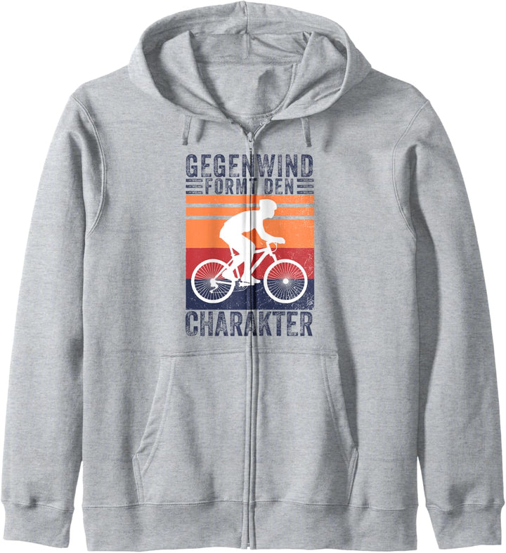 Gegenwind formt den Charakter Lustiges Fahrradfahrer Fahrrad Kapuzenjacke