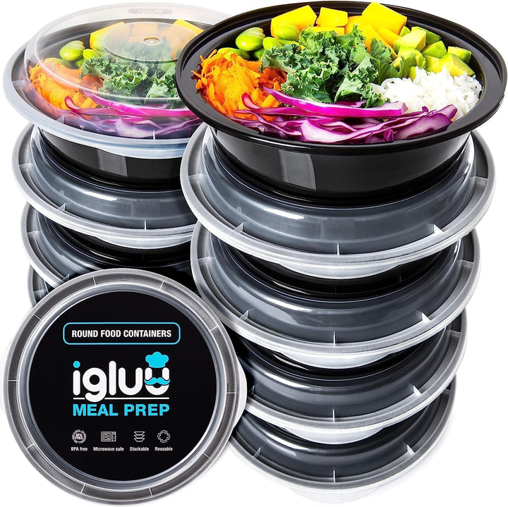 Igluu Runde Meal Prep Boxen mit Deckel (20er-Pack) – wiederverwendbar, mikrowellen-, gefrier-, spülm