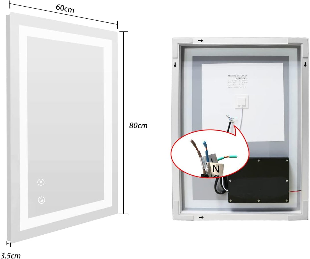 Sanitemodar LED Badspiegel 60x80cm, Badezimmerspiegel mit Beleuchtung Beschlagfrei, Wandspiegel mit