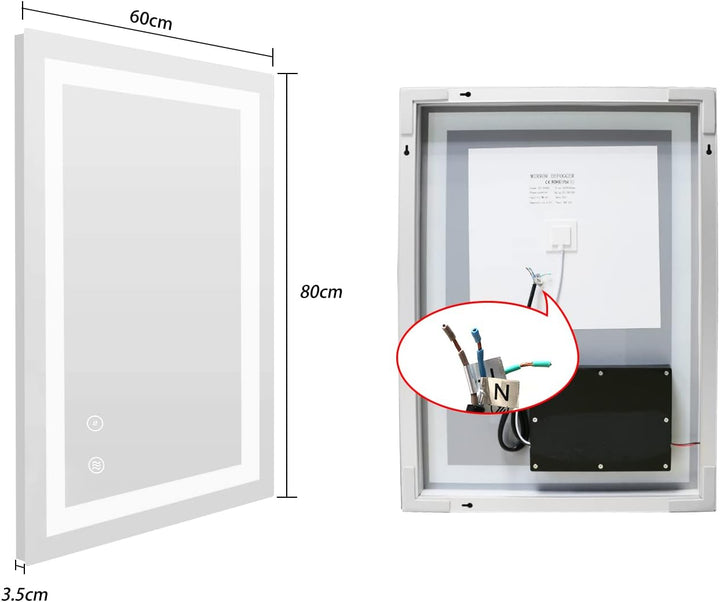 Sanitemodar LED Badspiegel 60x80cm, Badezimmerspiegel mit Beleuchtung Beschlagfrei, Wandspiegel mit