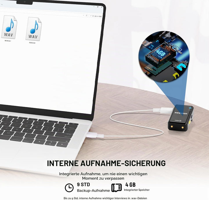 NEEWER CM28 Kabelloses Lavaliermikrofonsystem, 1 Klick Rauschunterdrückung, 4GB Speicher für 9 Stund