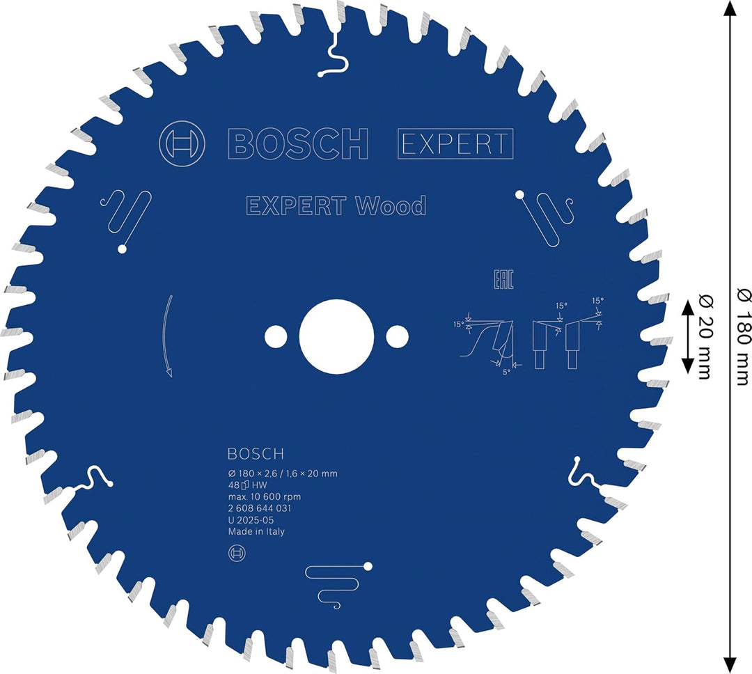 Bosch Professional 1x Kreissägeblatt Expert for Wood (Holz, Sägeblatt Ø 180 x 20 x 2,6 mm, 48 Zähne,