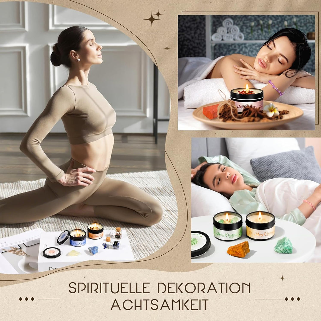 Adventskalender 2025 Frauen Chakra Duftkerzen mit Edelsteine, Geschenke für Yoga Entspannung, Medita