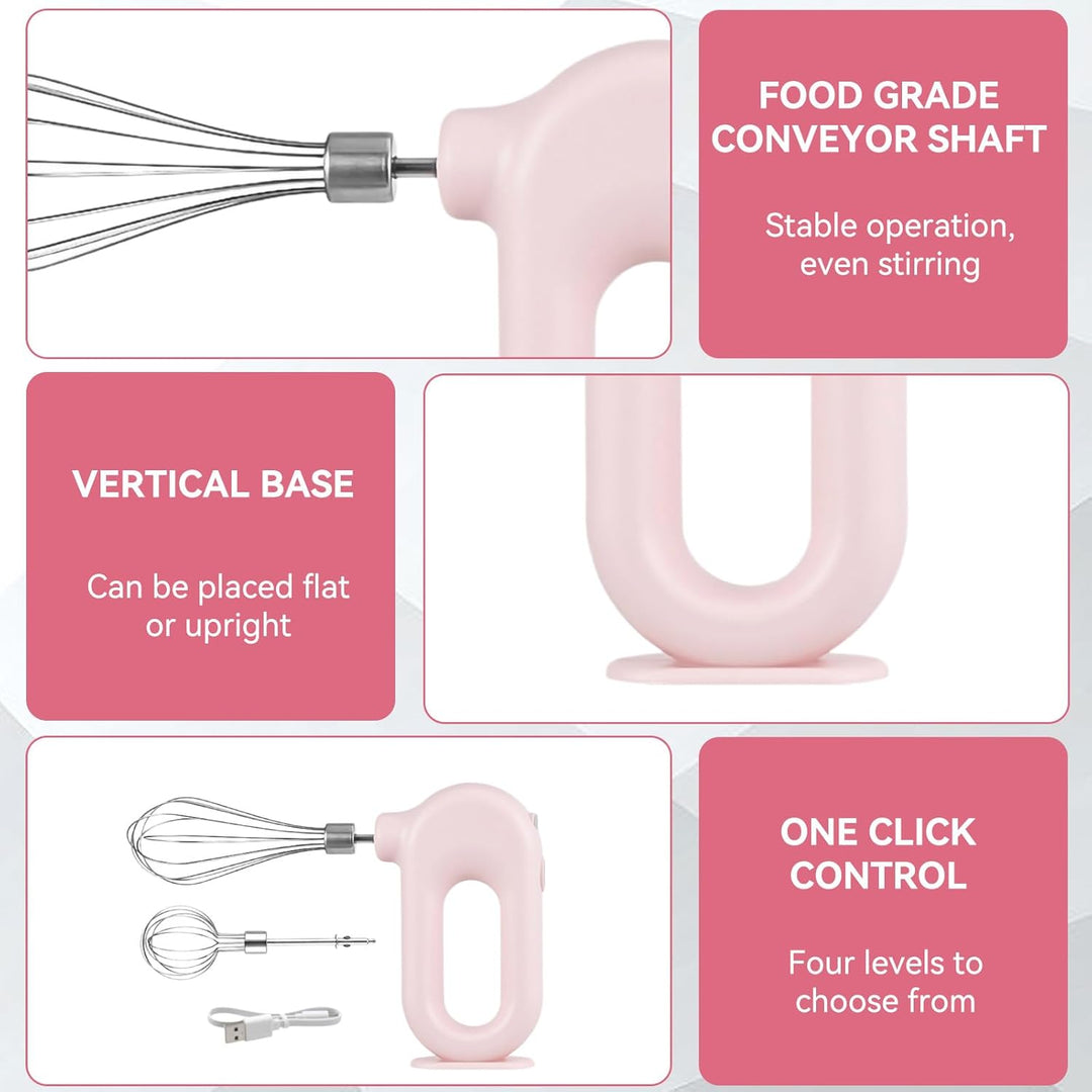 Elektrischer Handmixer Mit Edelstahl Schneebesen, Knet 1500mAh 4 Geschwindigkeit USB Handmixer Klein