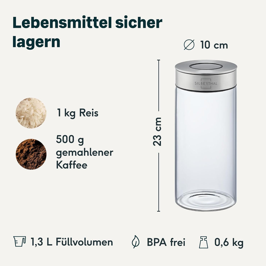 SILBERTHAL Vorratsdosen Glas mit Deckel 1300 ml - Vorratsgläser mottensicher für luftdichte & auslau