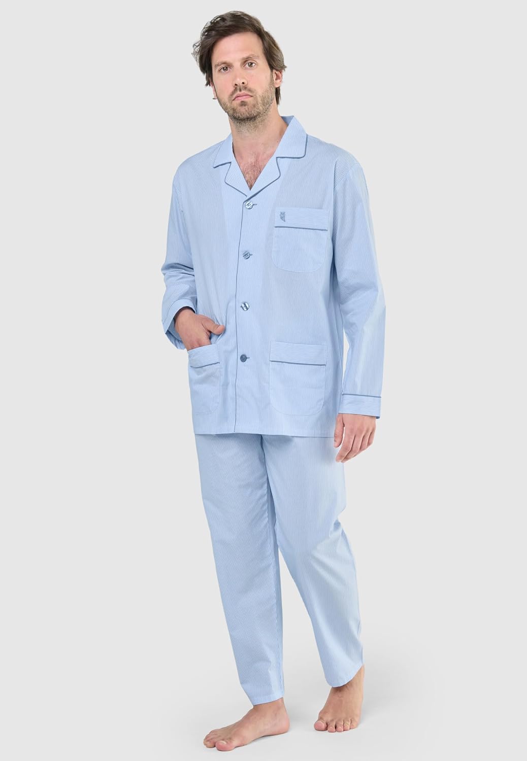 El Búho Nocturno Schlafanzug Herren Lang Baumwolle Pyjama Für Herren Klassisch Revers Knopfjacke Kar