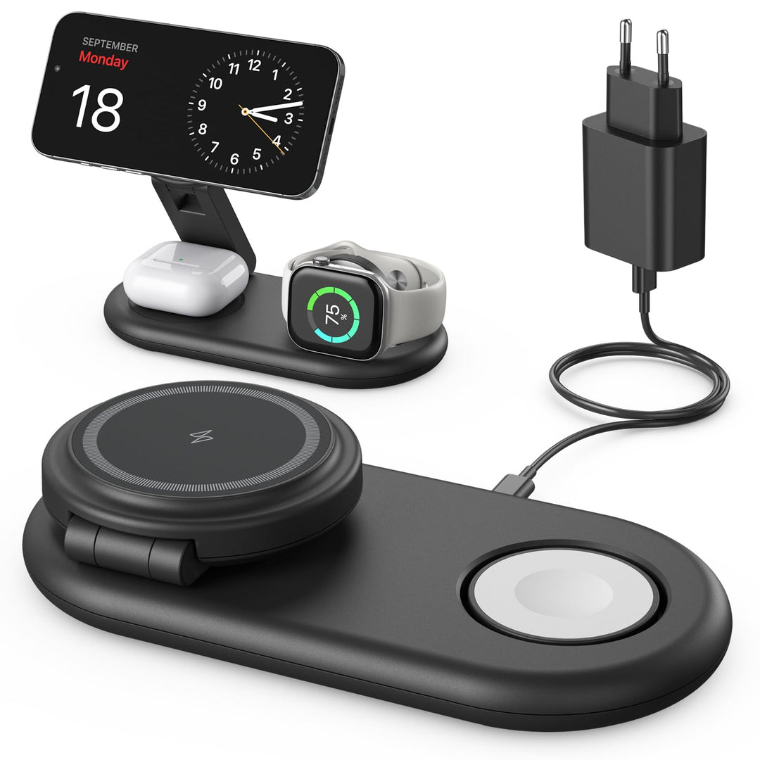 3 IN 1 Tragbare Ladestation kompatibel mit Apple Watch und iPhone, Mag-Safe Ladegerät für iPhone 16