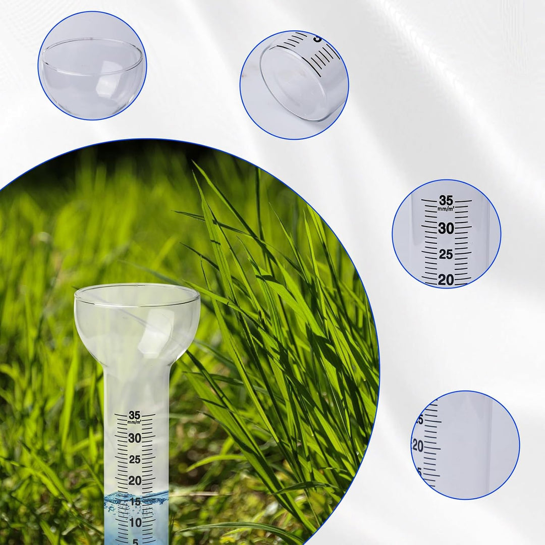 2 Stück Regenmesser: 35 mm Glas-Regenmesser mit klarer Skala, Trichterförmige Regenmessgeräte, Outdo