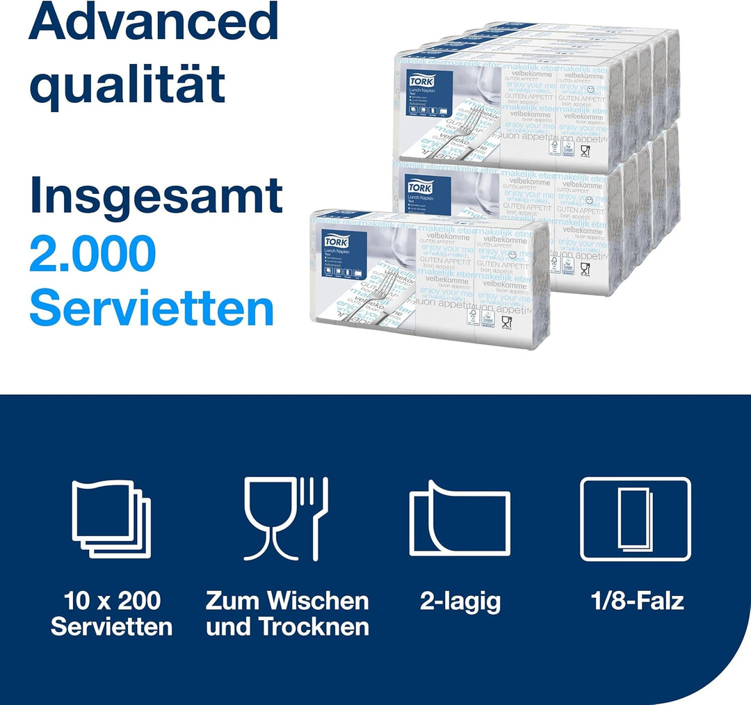 Tork 477304 Lunchservietten Text 1/8 gefaltet / 2-lagige Papierservietten für Snacks und kleine Geri