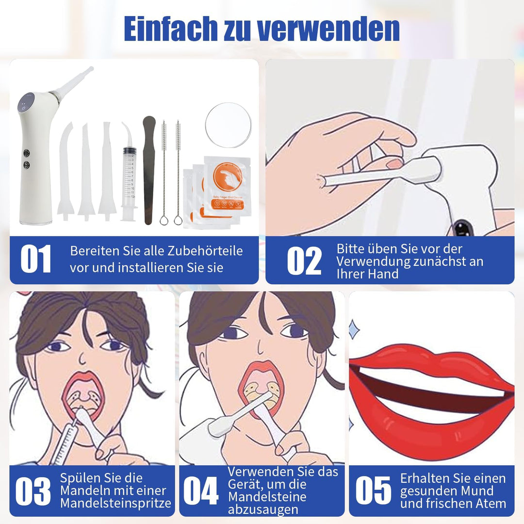 Mandelsteinentferner Set 3-in-1, Einfaches Tonsillenstein Entfernen + 32 Mundreinigungsfingerhandsch