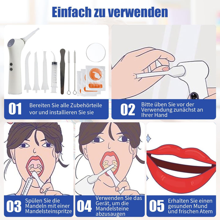 Mandelsteinentferner Set 3-in-1, Einfaches Tonsillenstein Entfernen + 32 Mundreinigungsfingerhandsch