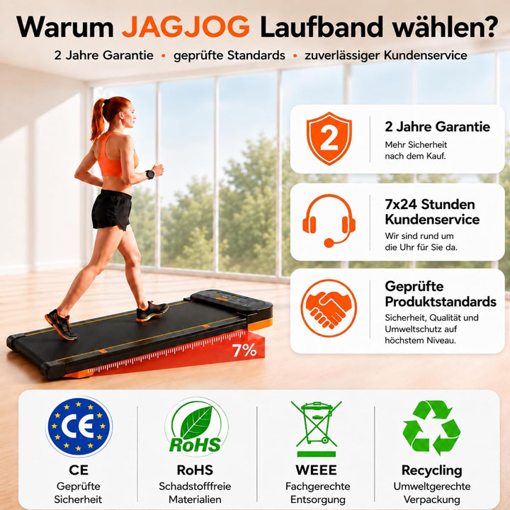 4 in 1 Walking Pad mit 7% Steigung, Laufband für Zuhause mit Vibration & Abnehmbarer Haltestange, le