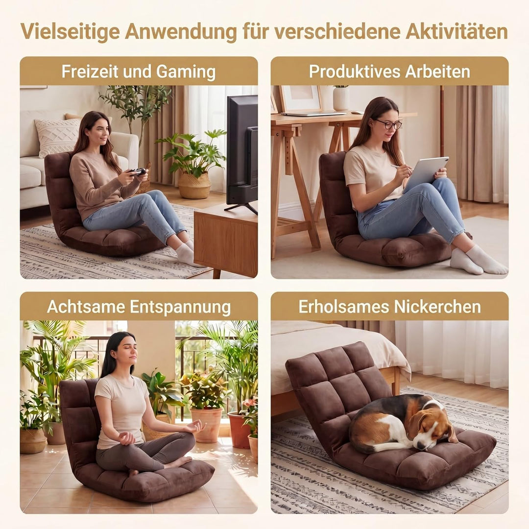 RELAX4LIFE Bodenstuhl Klappbar, Bodensessel mit Verstellbarer Rückenlehne &amp; Liegefunktion, Relaxsess