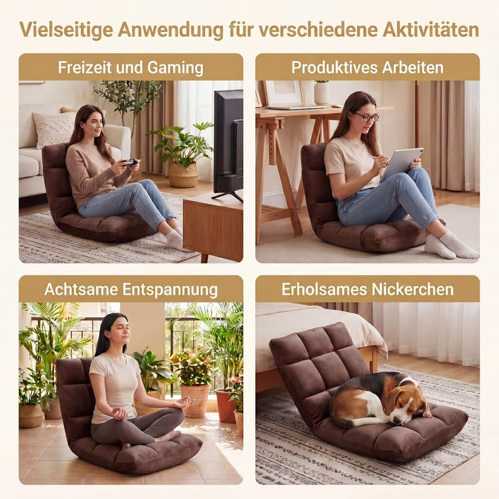 RELAX4LIFE Bodenstuhl Klappbar, Bodensessel mit Verstellbarer Rückenlehne &amp; Liegefunktion, Relaxsess
