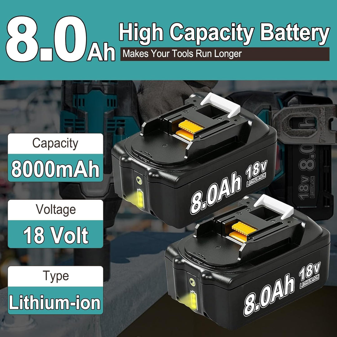 6 X 8000mAh Akku mit Ladegerät Ersatzakku für Ma-Kita Akku 18V BL1830B BL1840 BL1850 BL1850B BL1860