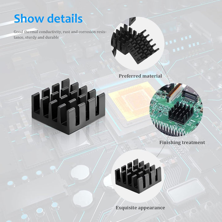 GZkushi 40 Stück Schwarze Heatsink, Aluminium Kühlkörper Thermo-Klebepad Kühler für Kühlen Kleiner I