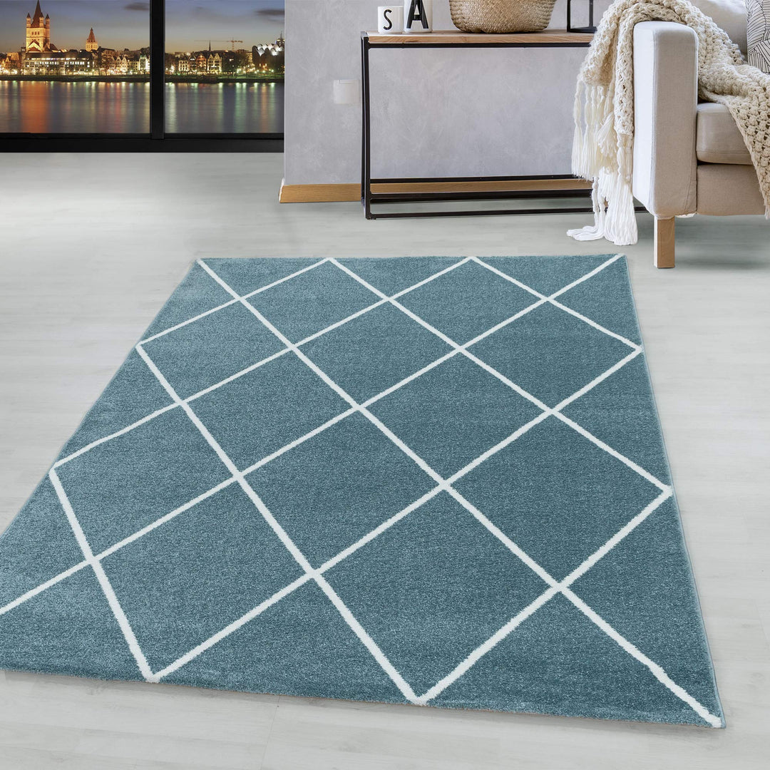 HomebyHome Teppich Kurzflor Raute Linien Design Wohnzimmer 8 mm Florhöhe Hochfertig Weich Rechteckig