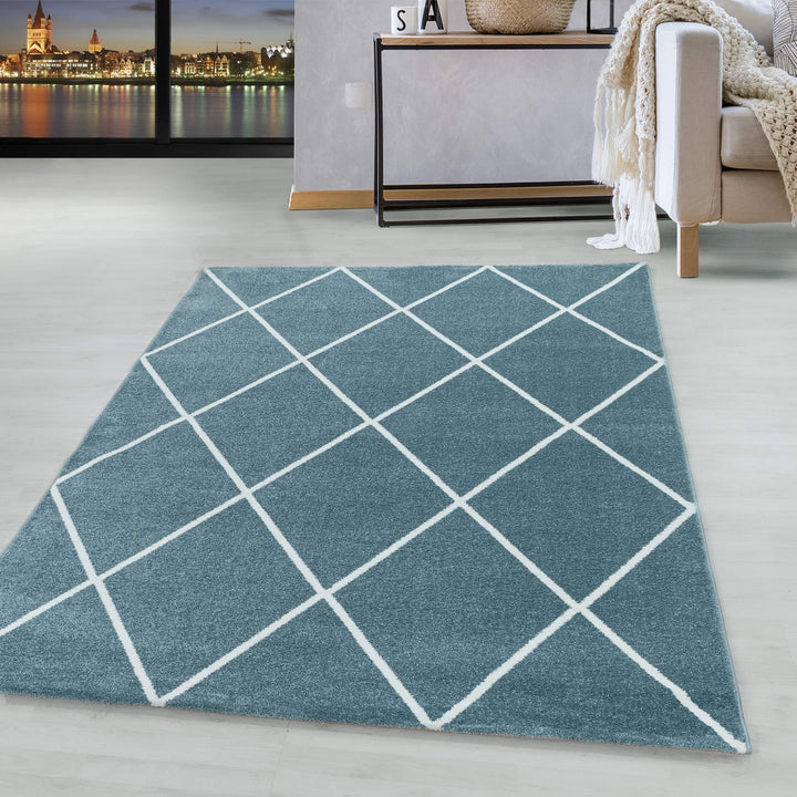 HomebyHome Teppich Kurzflor Raute Linien Design Wohnzimmer 8 mm Florhöhe Hochfertig Weich Rechteckig
