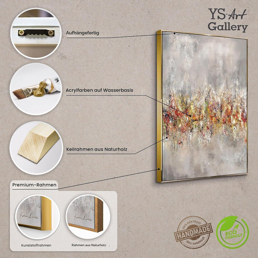 YS-Art XXL Abstrakt Acryl Gemälde auf Leinwand mit Rahmen heller Horizont handgemalte Wandbilder Woh
