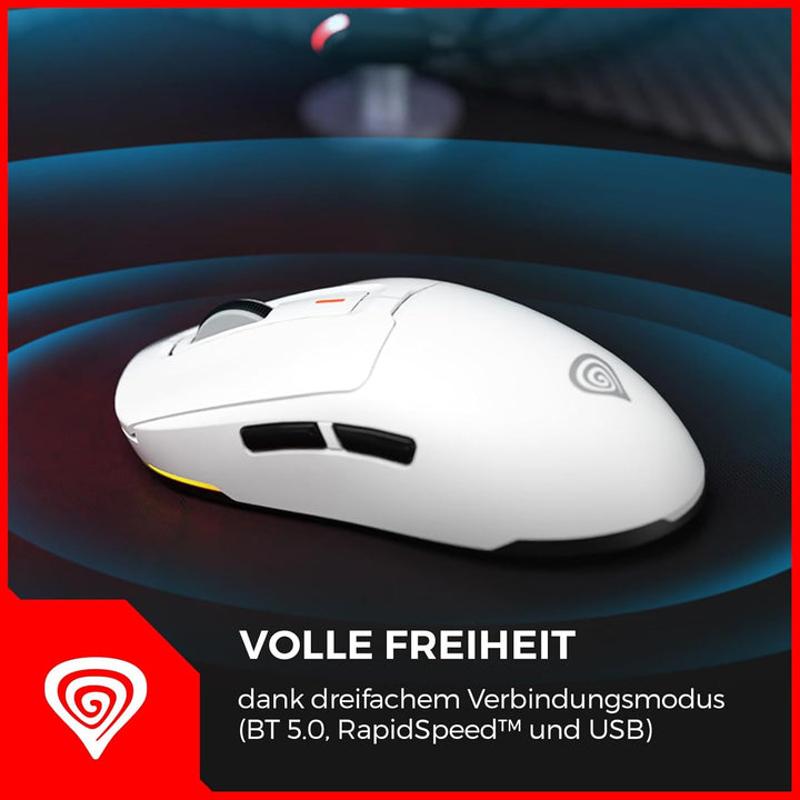 Genesis Zircon XIII Custom Wireless Gaming Maus Weiss, Hot-Swap Switches, Pixart PAW3395 26000 DPI,