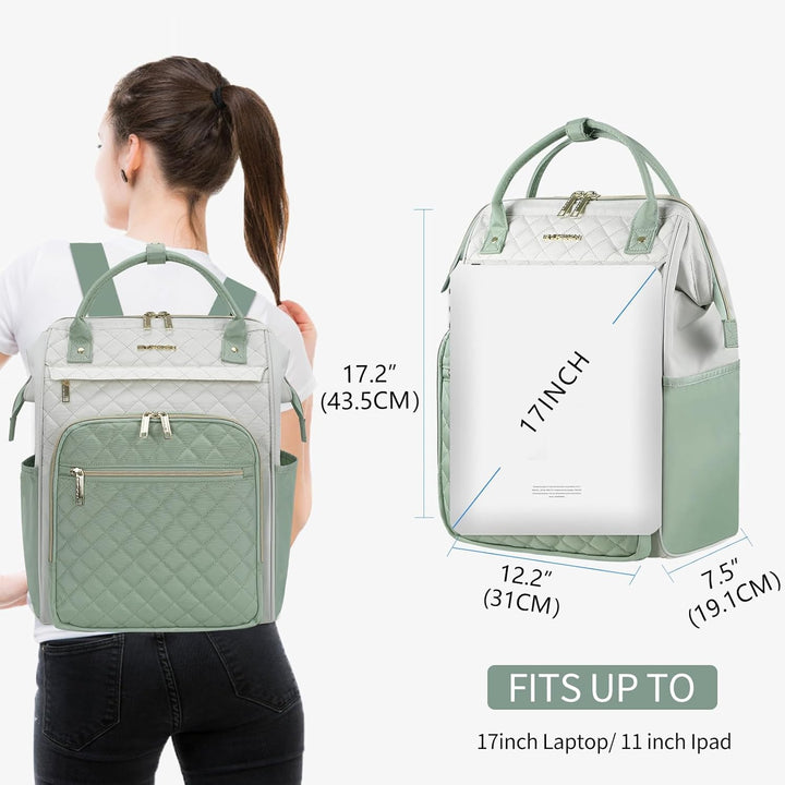 EMPSIGN Laptop Rucksack Damen 17.3 Zoll, Wasserfest Mädchen, Elegante Arbeitstasche Lehrertasche, Re