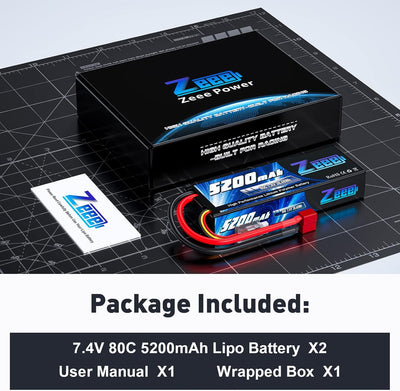 Zeee 2S Lipo Akku 7,4V 80C 5200mAh Hardcase Batterie mit Deans T Stecker für RC Evader BX Auto Car T