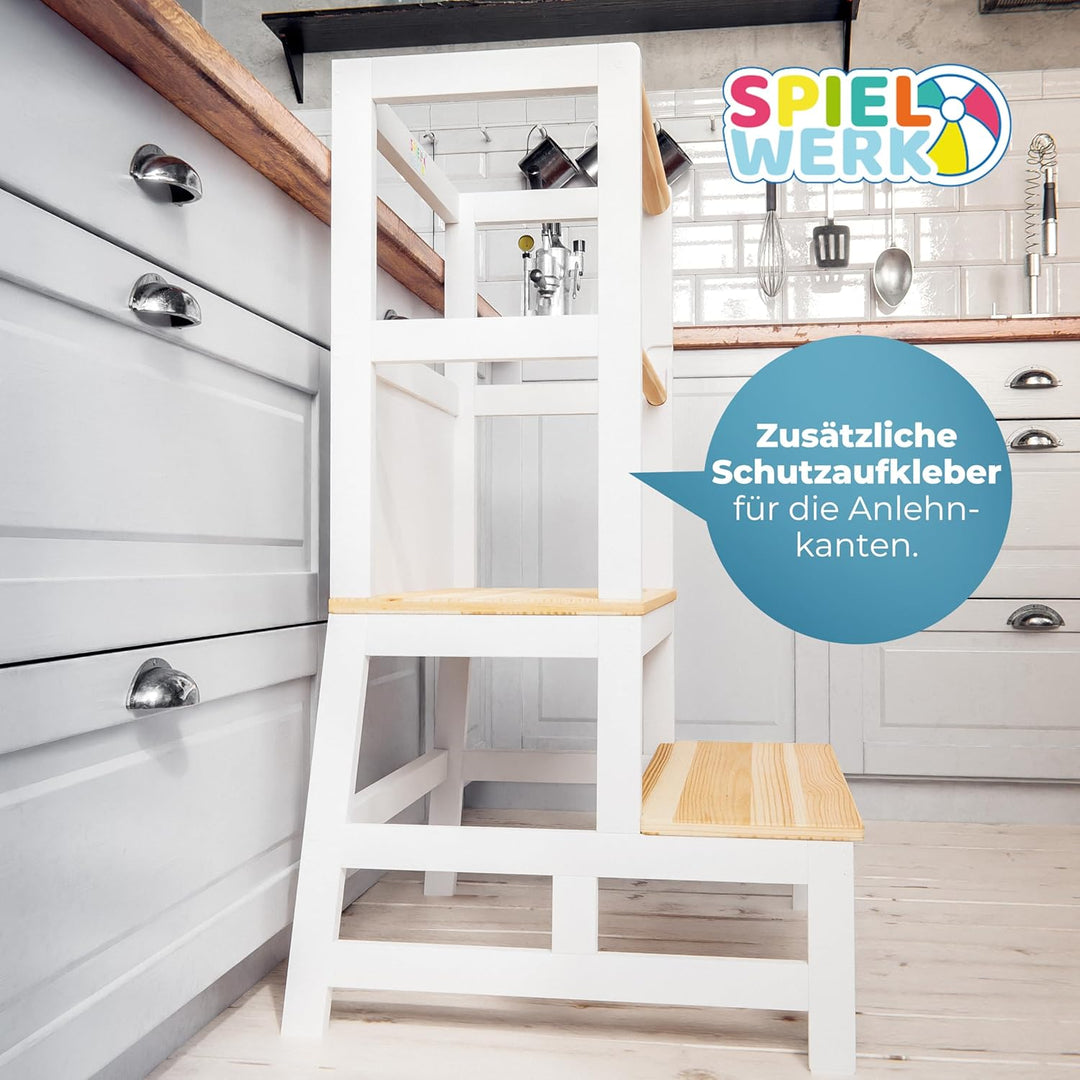 Spielwerk® Lernturm ab 2 Jahren Kinder mit Tafel Montessori 93cm Hoch Learning Tower 100kg Belastbar