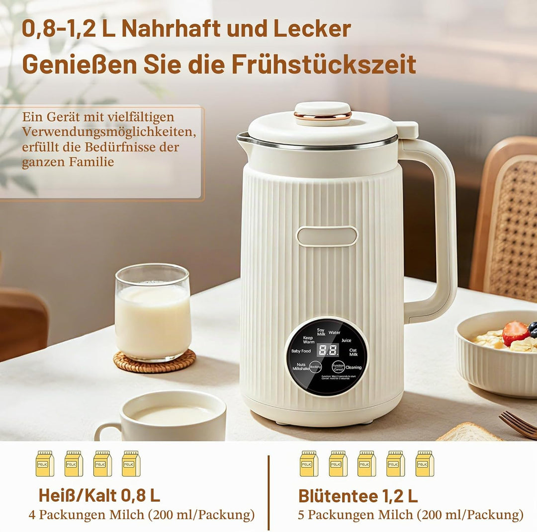 Nussmilchmaschine, 1200ml Automatische Sojamilch Maschine, 8-in-1 Hafermilch Maschine für selbstgema