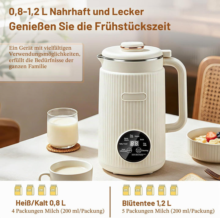 Nussmilchmaschine, 1200ml Automatische Sojamilch Maschine, 8-in-1 Hafermilch Maschine für selbstgema