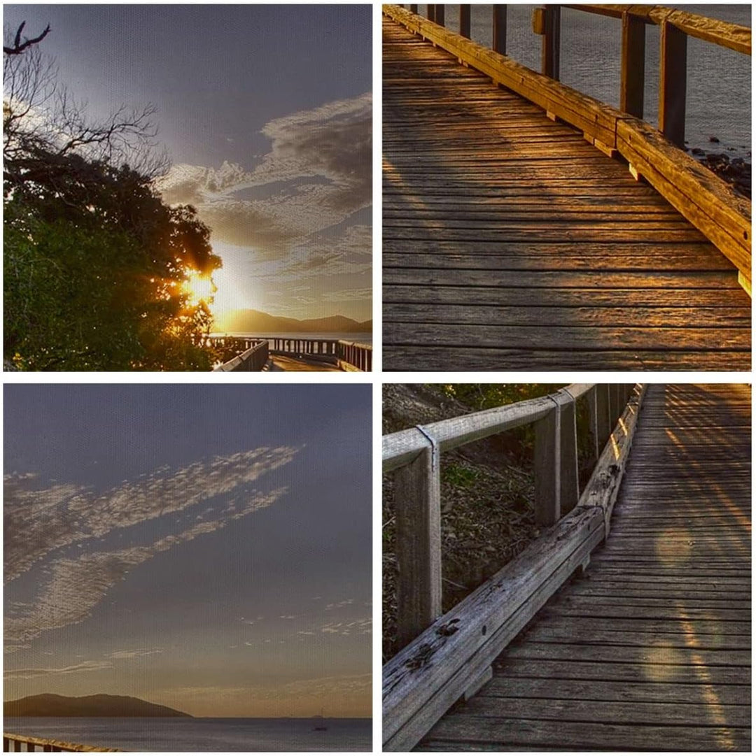 Bilder auf Leinwand 100x70cm Leinwandbild Fussgängerbrücke Himmel Wasser Gross Wanddeko Bild Schlafz