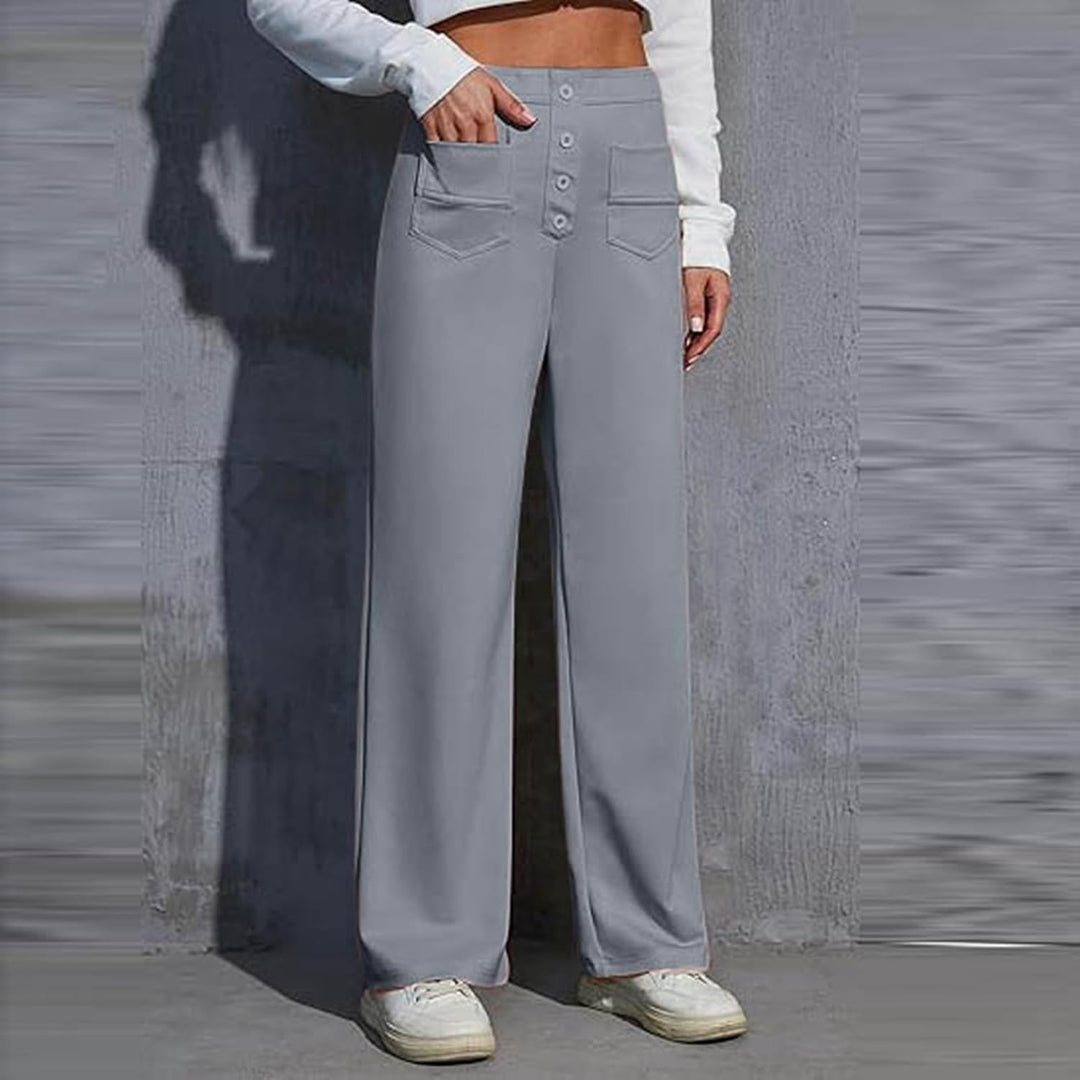 Hose Damen Langgrösse Arbeitshose für Damen, hohe elastische Taille, gerade Hose mit weitem Bein, Bu
