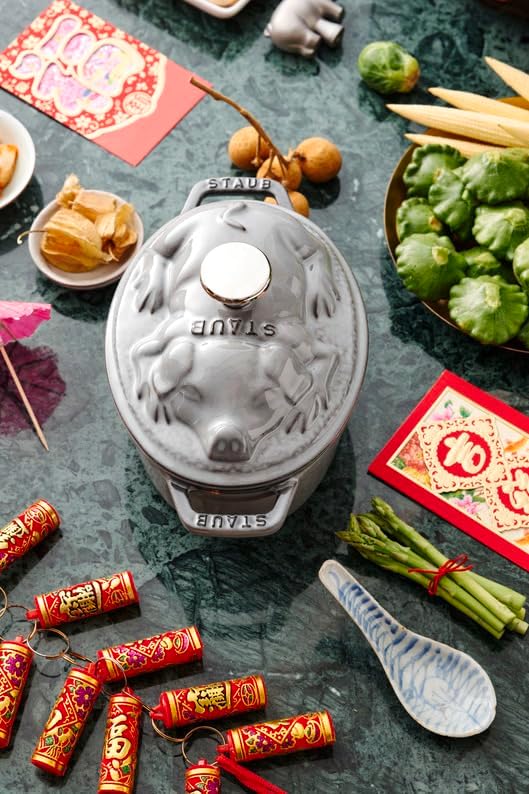 STAUB Cocotte Schwein 17 cm Bräter, Gusseisen, Grau