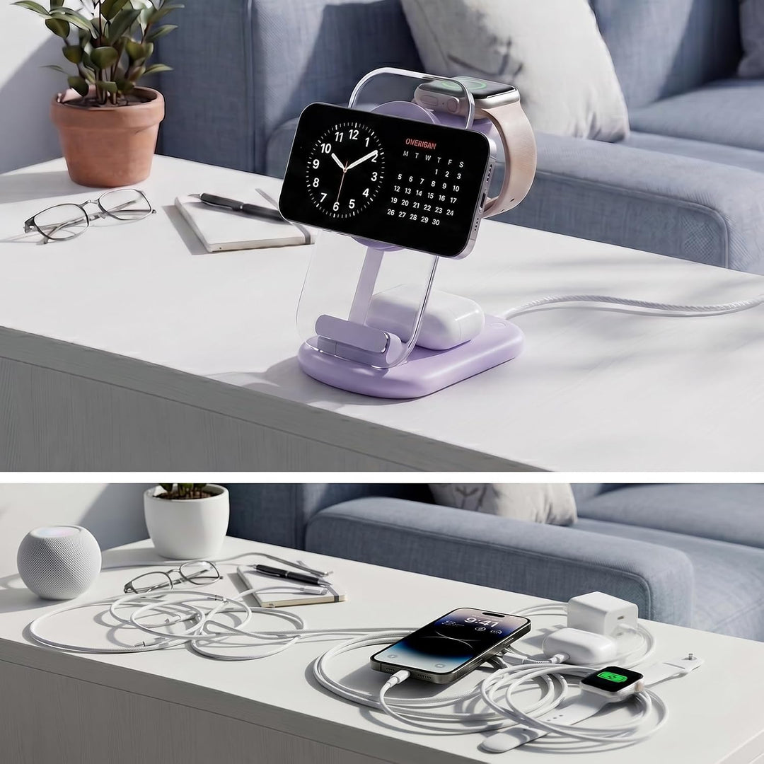 3-in-1 Mag-Safe Ladestation, Schnellladung (Purple), purple