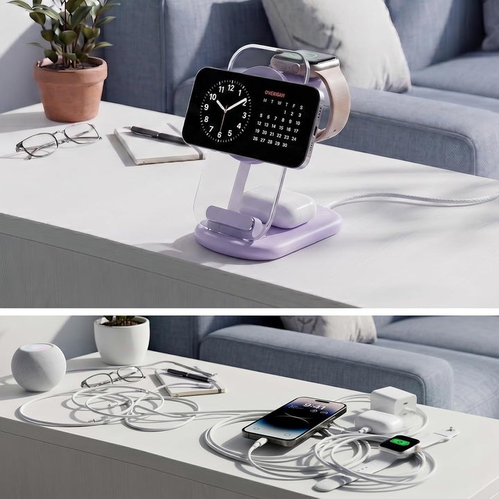 3-in-1 Mag-Safe Ladestation, Schnellladung (Purple), purple