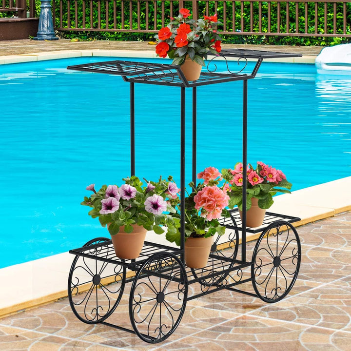 COSTWAY Pflanzenregal Metall, Blumenregal schwarz, Blumenständer mit 6 Ablagen, Pflanzenhalter für d